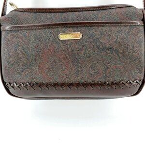 Liz Claiborne ETRO Dark Brown Paisley Print Zip Closure Adj Strap Crossover Bag